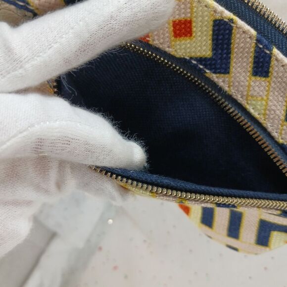 Spartina 449 Daufuskie Wristlet Wallet Linen Leather Navy Beige Geometric - Picture 9 of 12